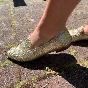 Kate Spade Caylee Gold Woven Napa Leather Loafers